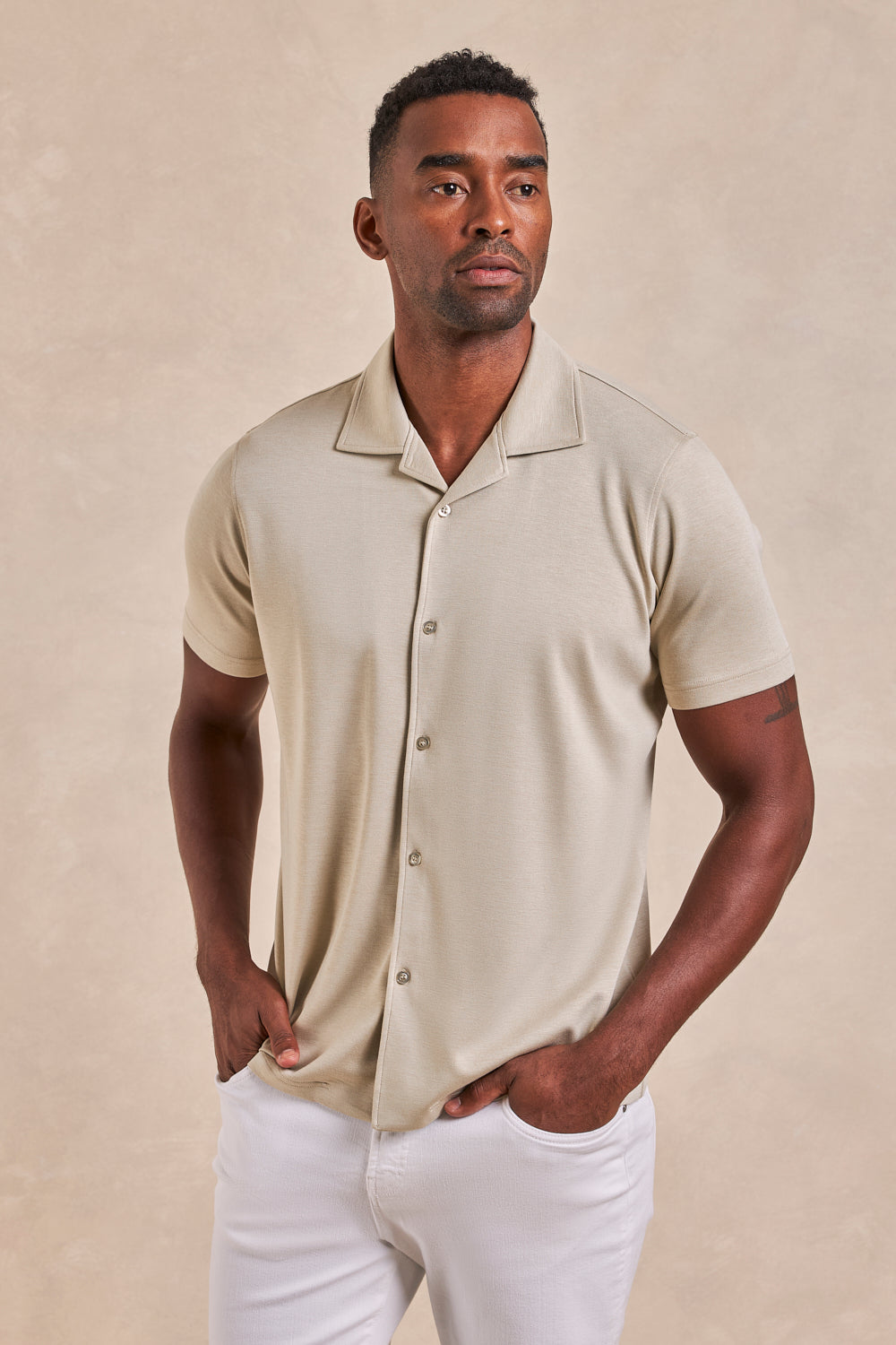 The Brody - Double Knit SS Cabana Shirt - Driftwood